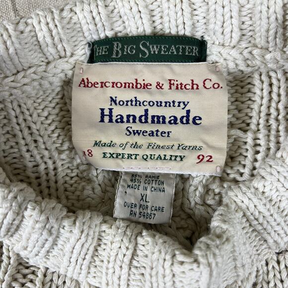 Vintage Abercrombie Big Sweater XL | Cream Cable Knit Fisherman Grandpa Heritage - Picture 6 of 9